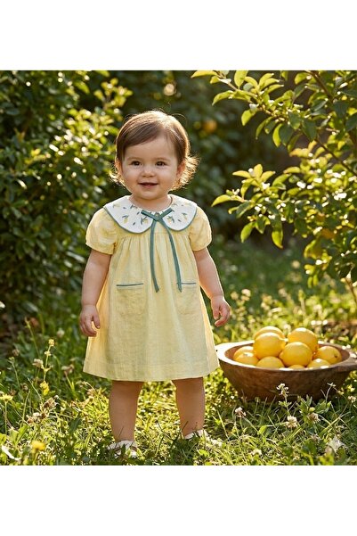 Noy Noy Limon Nakışlı Bebe Yaka Elbise 9-24 ay