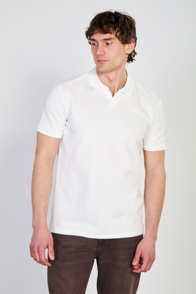 BARRELS AND OIL Men's waffle collar t-shirt - ecru