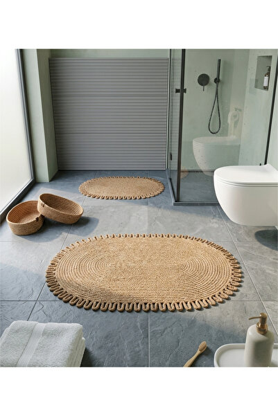 Senza Atelier Bohem Lüks Hasır Banyo Seti - Jüt Örgü Kaymaz Paspas ve Saklama...