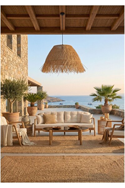 Lessio Home Kiky Teak Ağacı El İşçiliği Bahçe Oturma Grubu - Modern İskandina...