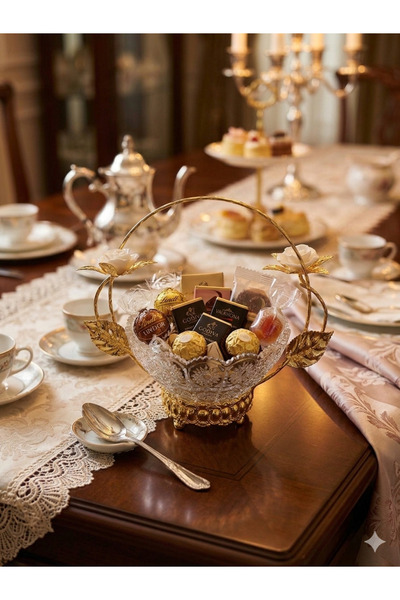 mysecrethome El Yapımı Porselen Güllü Kristal Cam Sepet 21x23x14 cm | Şekerli...