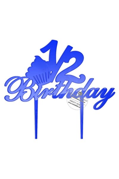 Decoratiuni Dulci Topper tort 1/2BIRTHDAY - Albastru oglinda