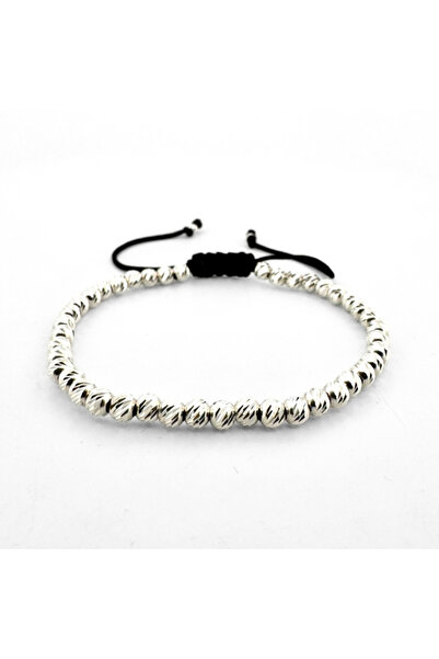 Teo Bijoux Brățară cu mărgele striate din argint 925 de 4 mm - Șnur reglabil