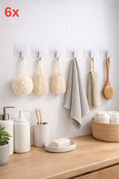Capella 6 Adet Yapışkanlı Banyo Mutfak Askısı Kanca CP016
