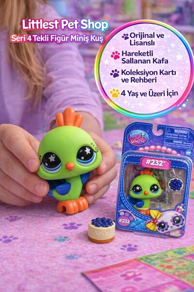 TOYFEST Littlest Pet Shop Seri 4 Tekli Figür Miniş Kuş #232 Koleksiyon Kartlı...