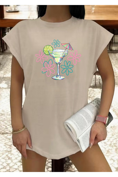 SUNFREE ΠΟΛΥΧΡΩΜΗ ΜΑΡΓΑΡΙΤΑ Εμπριμέ Γυναικεία Αμάνικη Μπλούζα Oversize με λαι...