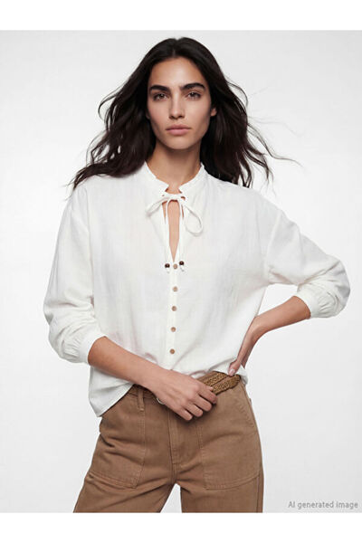 LC Waikiki I Tie-Down Collar Loose Fit Women's Shirt from Freezen Store