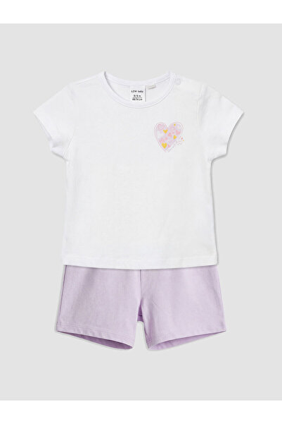 LC Waikiki Nevavm Farkıyla Oval Collar Printed Baby Girl T-Shirt and Shorts 2...