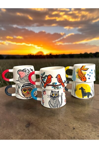 Artistic Quality Decorative Animal Figured Tea and Coffee Cup Set-Mug 6 Pieces