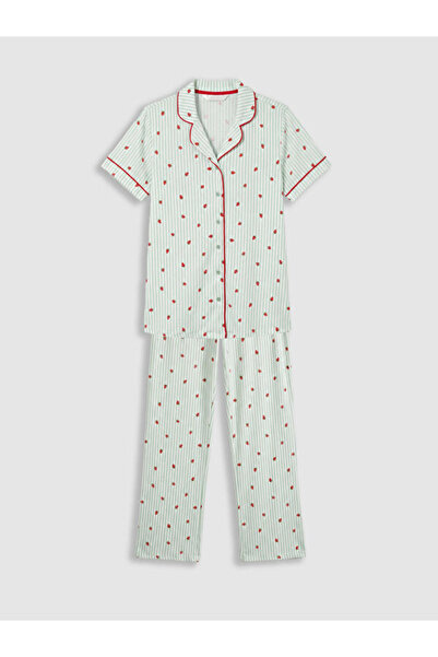 LC Waikiki Shirt Roba Collar Strawberry Printed Maternity Pajama Set for Styl...