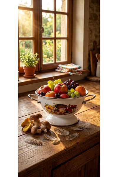 Avşar Emaye Evi̇m 22 cm Cork Enamel Strainer, Dripper, Fruit Bowl, Serving Dish