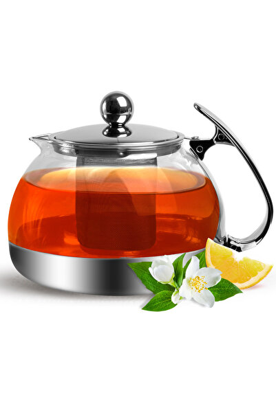 Deuba Ceainic din sticlă și oțel inoxidabil, Deuba, cu infuzor, 1,2 l