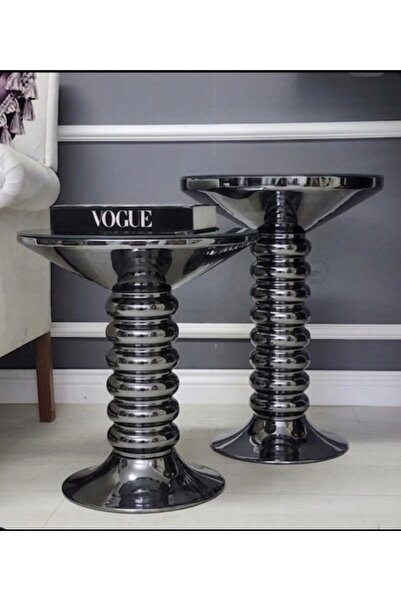 LUXURY VİLLA LUXURY FÜME AYNALI 2Lİ ANTRASİT METAL YAN VE ZİGON SEHPA 40X40 Y...