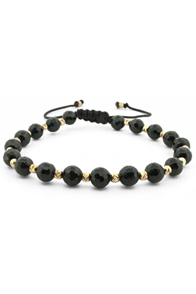 Teo Bijoux Brățară cu Onix fațetat lucios de 6 mm și Mărgele argintii placate...