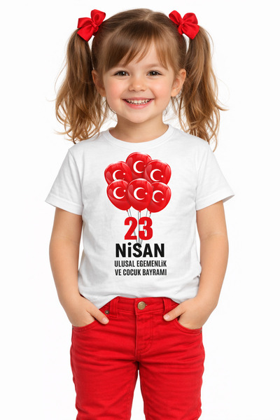 Efendioğlu Design تي شيرت للأطفال بأكمام قصيرة مزين بالعلم التركي وطبعة بالون...