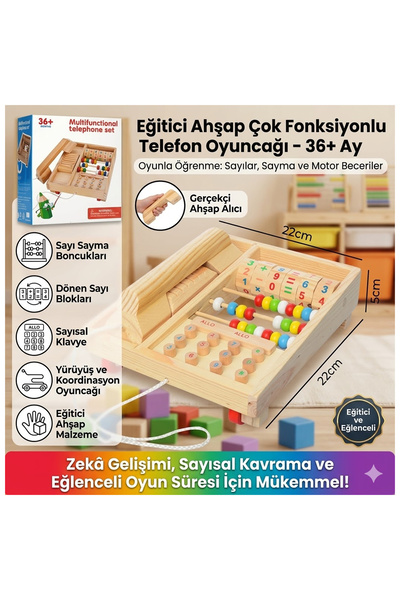direkstoktan Eğitici Ahşap Çok Fonksiyonlu Telefon Oyuncağı - Abaküs ve Sayı ...