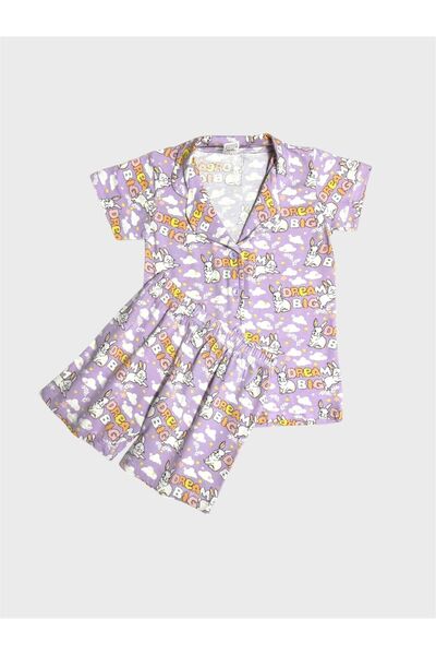 elmas kids Κοριτσίστικο σετ πιτζάμες από 100% βαμβάκι, με μοτίβο λιλά κουνελι...