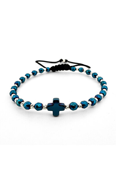 Teo Bijoux Brățară cu biluțe de argint 925, hematit albastru fațetat de 4 mm ...