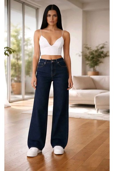 MAY JEAN Camelia Ikon Gold Casual Jeans Pants Blue Washed Lycra Palazzo Women...