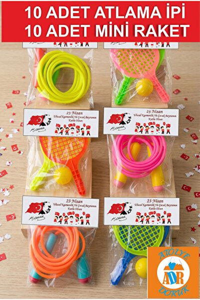 Atölye Doruk 20 PAKET (TOPLAM) Atlama İpi - Mini Tenis Raket Seti 23 Nisan He...