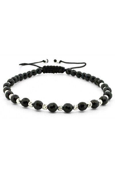 Teo Bijoux Brățară cu 17 mărgele din argint 925 și onix negru fațetat de 4 mm...