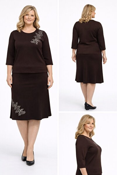 BİrHoşButik Plus Size Full Lycra Trendy Elastic Waist Flower Embroidered Styl...