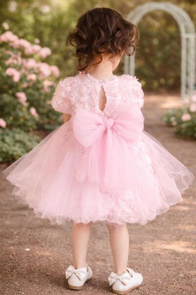 ministok Rochie pentru fete cu flori în relief, model trandafir