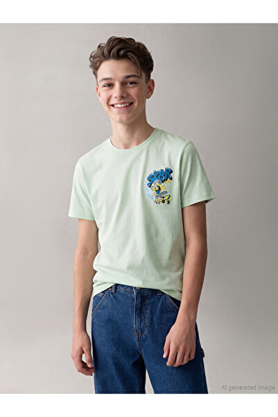 LC Waikiki RMZ GİYİM FARKIYA تي شيرت للأولاد مطبوع عليه سبونج بوب