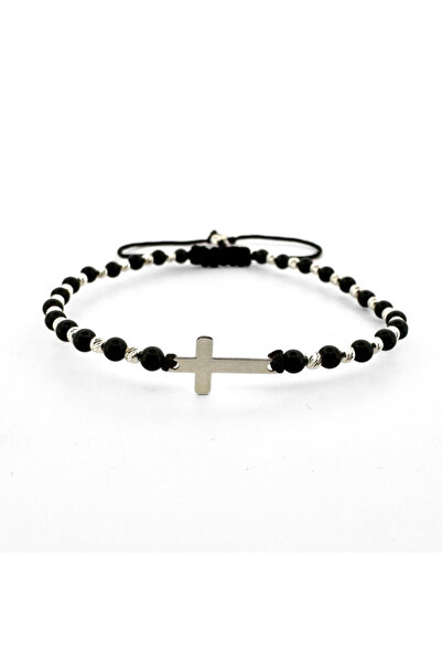 Teo Bijoux Brățară cu mărgele din argint 925, onix negru lucios de 3 mm și cr...