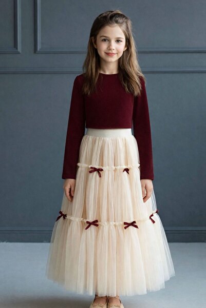 FKB FOR KIDS BABY Kız Çocuk Kat Kat Fiyonk Detaylı Tül Etek Bluz Takım