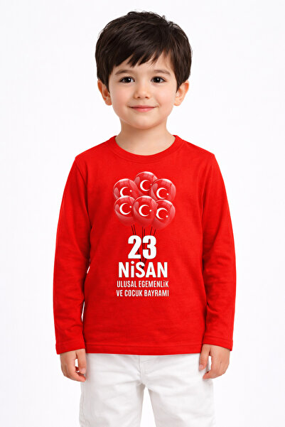 Efendioğlu Design تي شيرت للأطفال بأكمام طويلة مزين بالعلم التركي وطبعة بالون...
