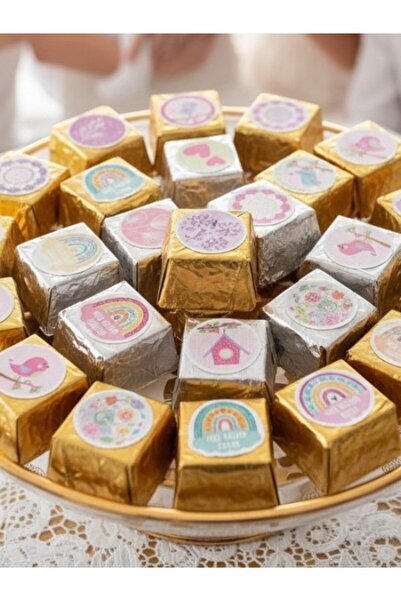 Armada 70 Adet Kız Bebek Çikolata Sticker Etiket – 3 cm Yuvarlak, Baby Shower...