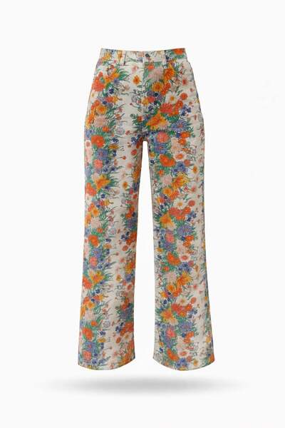 5in1Canpolat Floral Patterned High Waist Trousers 251033