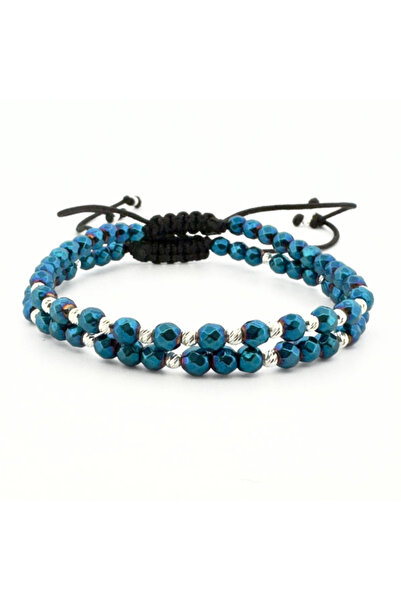 Teo Bijoux Set de brățări cu hematit albastru fațetat și mărgele din argint 9...