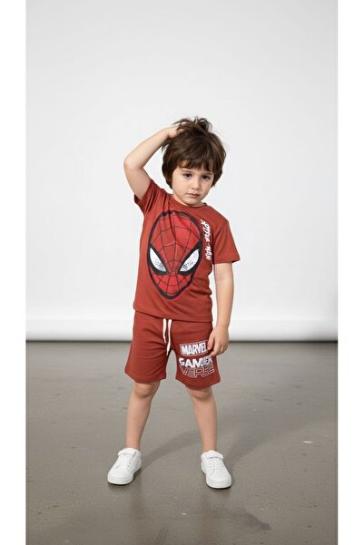 ButumiKids Erkek Çocuk Karakter Baskılı Bisiklet Yaka Pamuklu T-Shirt Şort Al...