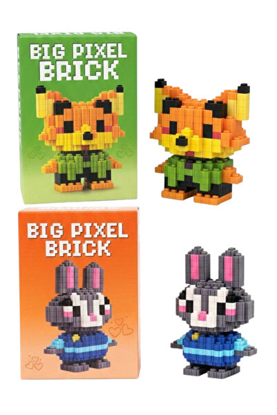 OyuncakZade Pixel Brick Tavşan ve Tilki 3D Yapı Oyuncakları 2 li set