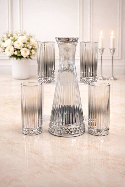 rova tr Saray Serisi Lüks Titanyum Kaplama Sürahi ve Bardak Seti