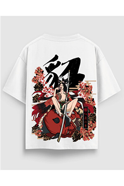 YOLO STREET Μπλουζάκι Oversize με στάμπα Anime Samurai Girl & Sakura – 100% Β...