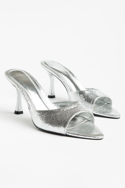 halabi moda Women's Silver Stylish Pointed Toe Short Heel Sandals