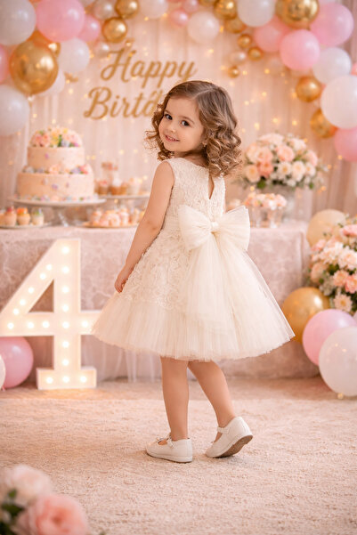 ministok Φόρεμα κοριτσιού από τούλι με φιόγκο στην πλάτη και τριαντάφυλλα σε ...