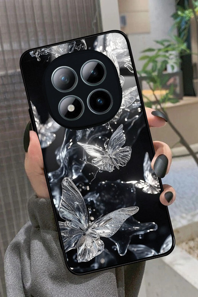 Snacase XlOAMİ Note 15 Pro Plus 5G Uyumlu Beyaz Kelebek Tasarımlı Glossy Prem...