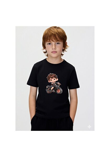 playwear Μαύρο μπλουζάκι με στάμπα μοτοσικλέτας, 100% βαμβάκι, με κανονική λα...