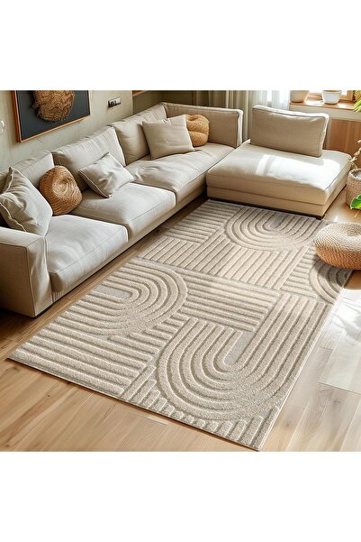 Formeya Teppich 140x200 cm Beige, Hochfloriger Wohnzimmerteppich, Weich & Fla...
