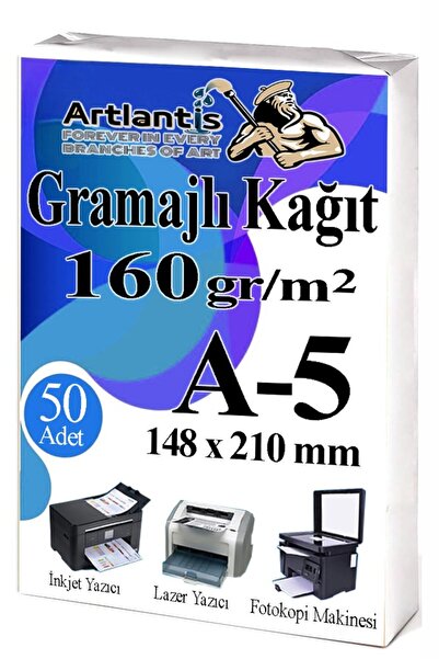 Artlantis A5 Gramajlı Fotokopi Kağıdı 50 Adet 160 gr Sertifika Kağıdı Kalın K...