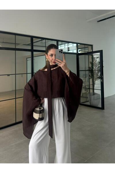 manana fashion Pelerină din Lyocell cu tăietură asimetrică și eșarfă