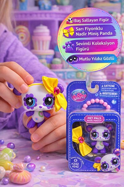 TOYFEST Littlest Pet Shop Seri 4 Tekli Figür Miniş Panda Sarı Fiyonklu #242 K...