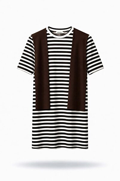 5in1Canpolat Brown Shawl Tie Detail Dress 2411