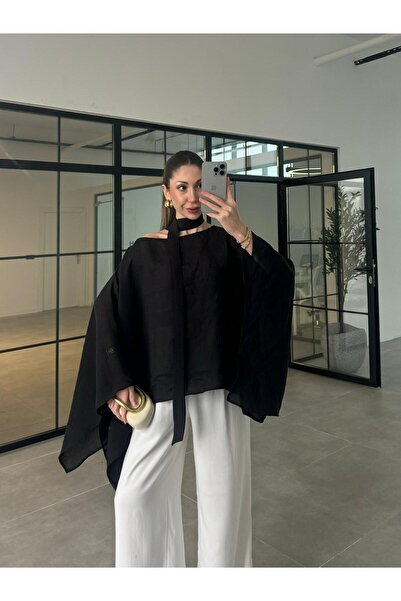 manana fashion Pelerină din Lyocell cu tăietură asimetrică și eșarfă