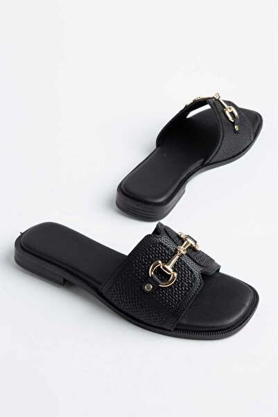 YUUN Cors Black Buckled Women's Slippers