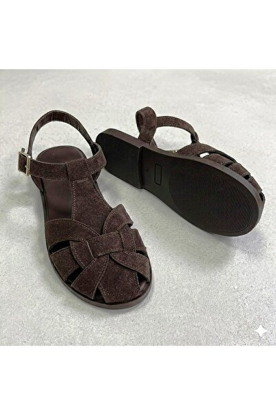 KİNDEP (Park Moda) Women's Sandals Shoes with Side Buckle Brown